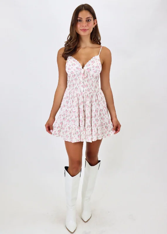 Girl In The Mirror Mini Dress ★ Pink Floral Cozy Jersey Mini Dress