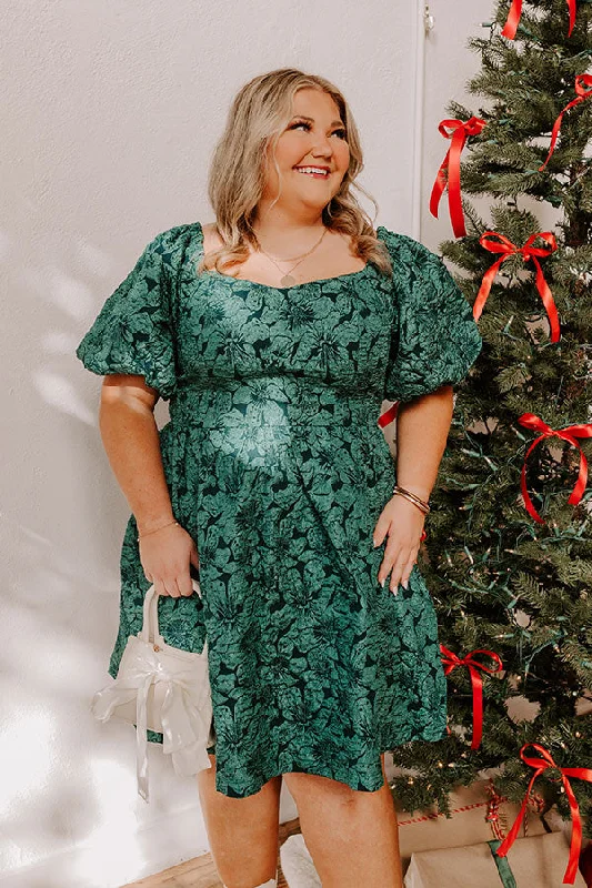 Holiday Happiness Jacquard Mini Dress in Hunter Green Curves Cozy Cotton Mini Dress