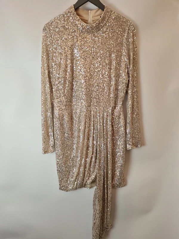 In The Style - Jac Jossa Silver Sequin Drape Mini Dress Size UK 16 **** V304 Comfortable Smocked Mini Dress