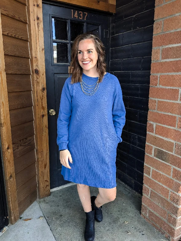 Kenna Knit Mini Dress - Blue Elegant Vintage Mini Dress