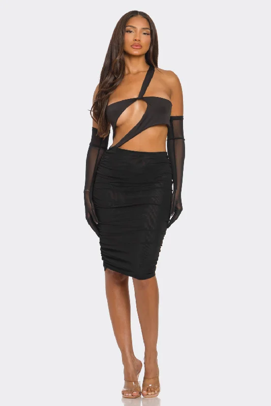 Mini Dress With Cut Out Wrap Around Details Trendy Mesh Mini Dress