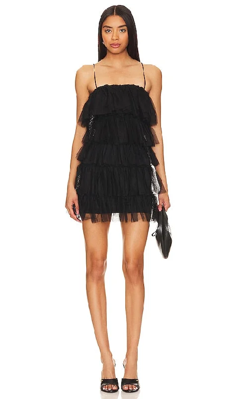 MORE TO COME Millie Mini Dress in Black Elegant Mini Dress with Ruffles