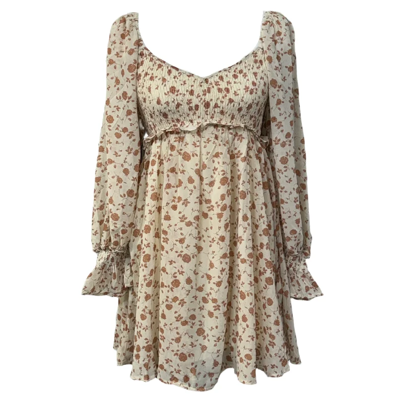 Peach Floral Mini Dress Cozy Long Sleeve Mini Dress