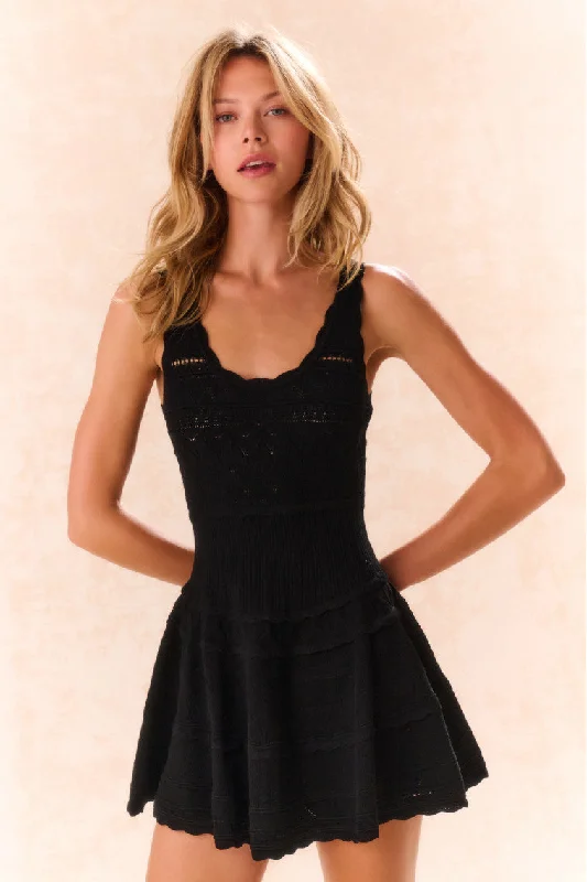 Ronelle Pointelle Scallop Mini Dress - BLACK Trendy Lace Mini Dress