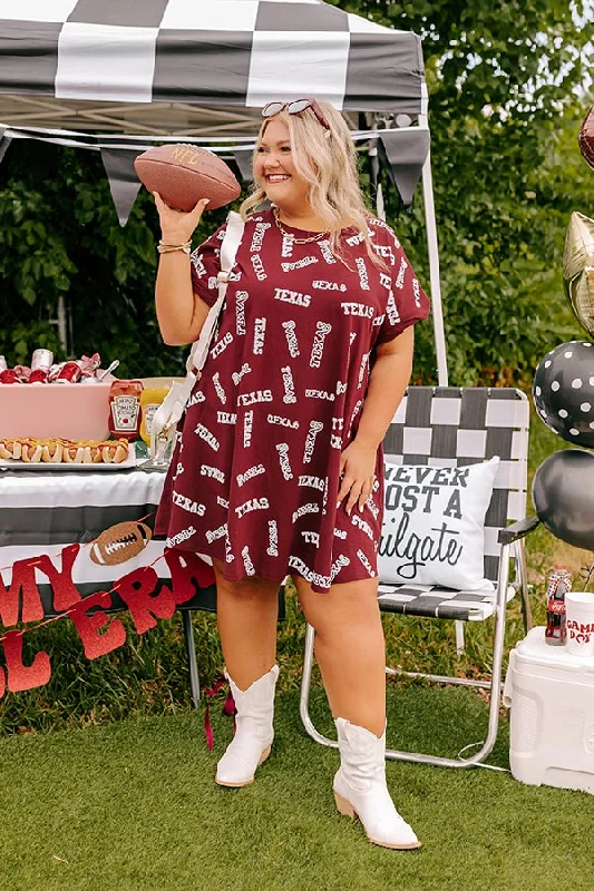 School Spirit Sequin Embroidered Mini Dress in Texas Maroon Curves Stylish Ribbed Mini Dress