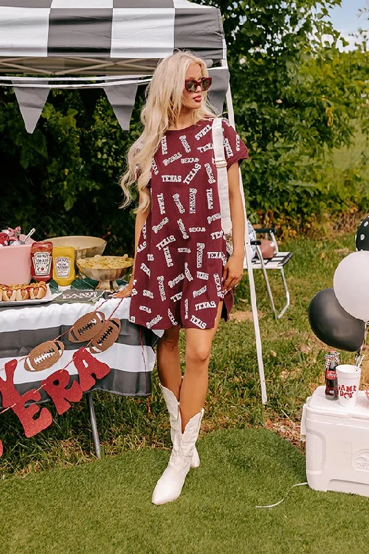 School Spirit Sequin Embroidered Mini Dress in Texas Maroon Casual Mini Dress with Pockets