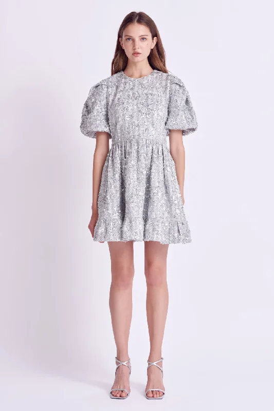 Sequin Tweed Tiered Mini Dress Trendy Mini Dress with Belt