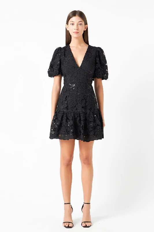 Sequins Lace Mini Dress Chic Mini Dress with V-Neck