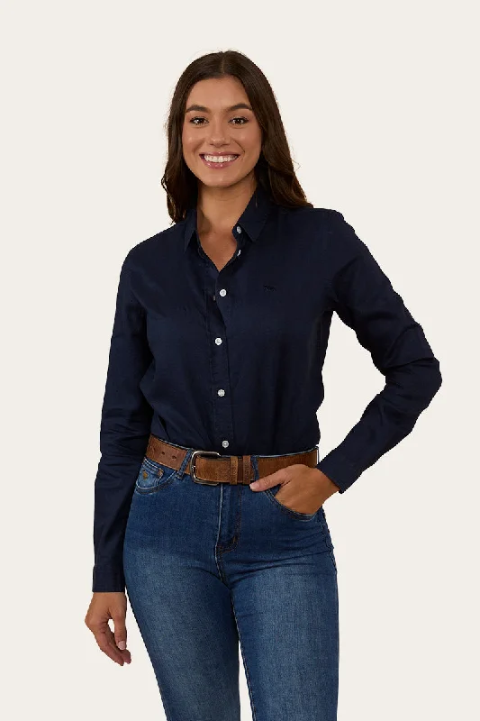 Hayley Womens Relaxed Linen Dress Shirt - Navy Fleece Fabric Down Fabric Feather Fabric Hayley Womens Relaxed Linen Dress Shirt - Navy Fleece Fabric Down Fabric Feather Fabric