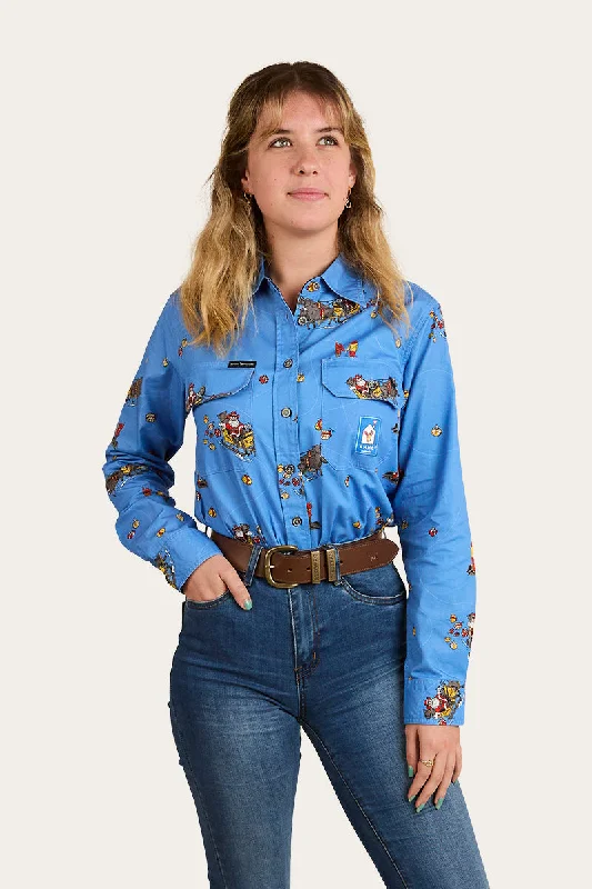 Limited Edition Womens Full Button Work Shirt - Xmas - Blue Polka Dot Checkered Tartan Limited Edition Womens Full Button Work Shirt - Xmas - Blue Polka Dot Checkered Tartan