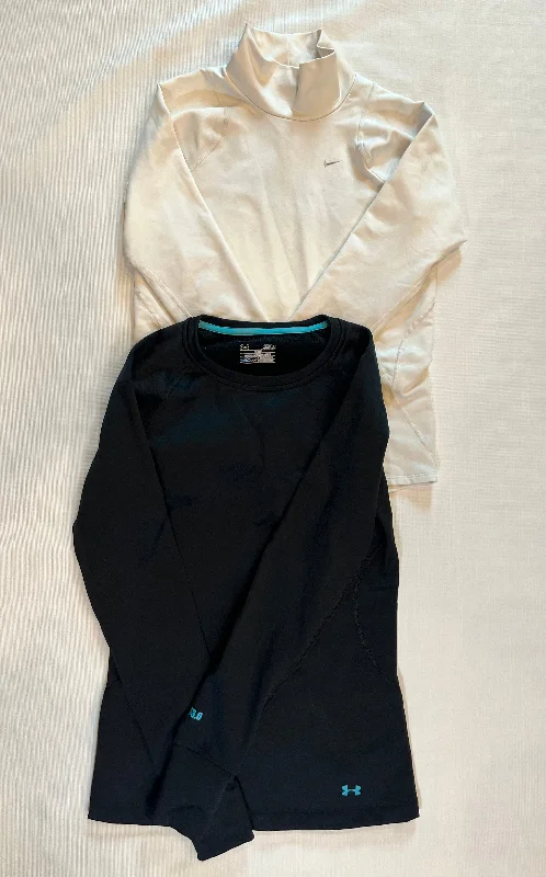 Lot of 2- thermal Shirts White Nike & Black Under Armour Women size Small Collared Crew Neck Turtle Neck Lot of 2- thermal Shirts White Nike & Black Under Armour Women size Small Collared Crew Neck Turtle Neck