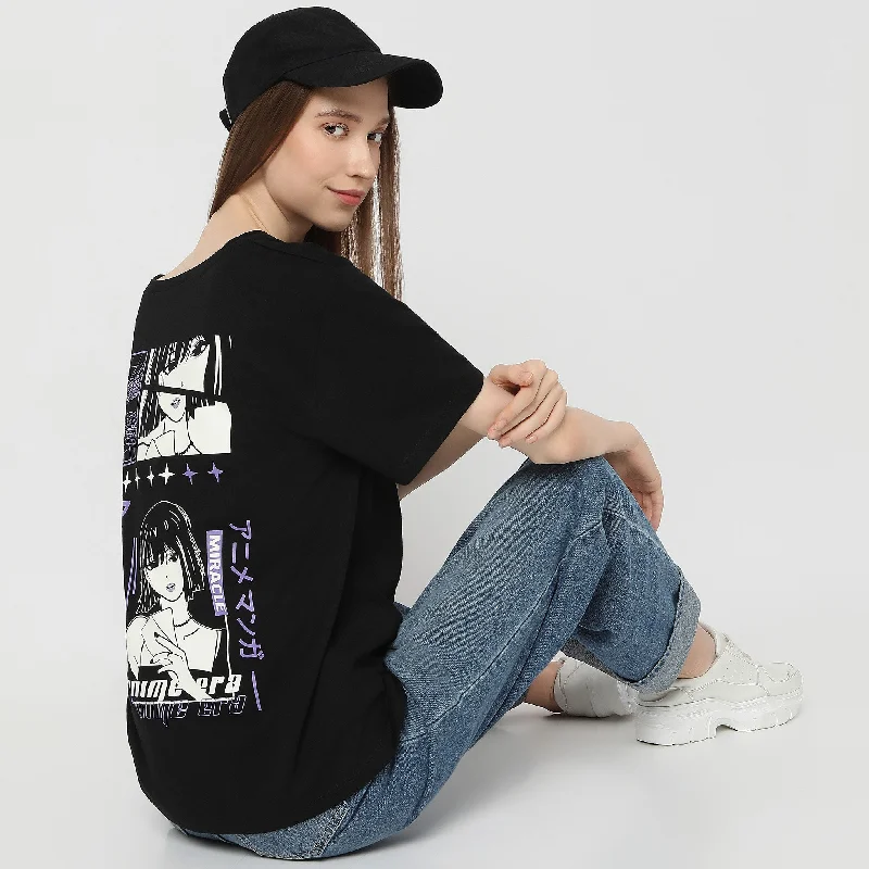 Oversize Printed T-Shirt Denim Fabric Leather Fabric Suede Fabric