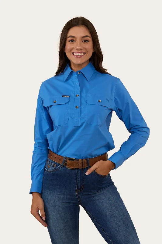 Pentecost River Womens Half Button Coolmax Work Shirt - Blue Collared Crew Neck Turtle Neck Pentecost River Womens Half Button Coolmax Work Shirt - Blue Collared Crew Neck Turtle Neck
