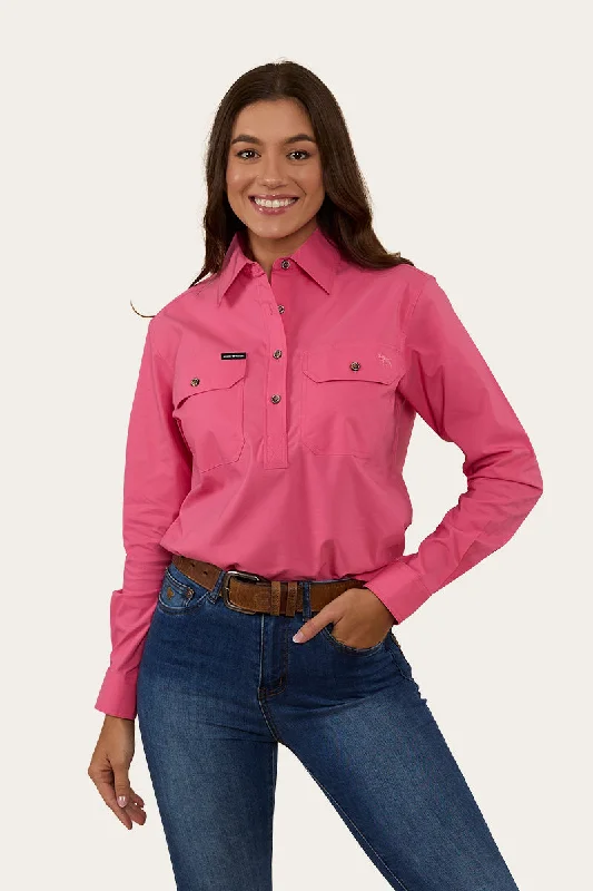 Pentecost River Womens Half Button Coolmax Work Shirt - Melon Houndstooth Herringbone Solid Pentecost River Womens Half Button Coolmax Work Shirt - Melon Houndstooth Herringbone Solid