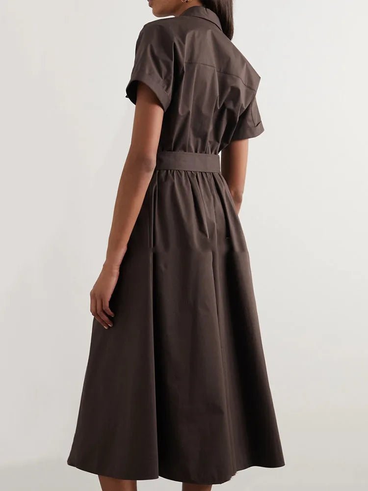 Trendy Lace-Up Shirt Dress with Pockets - Summer 2024 Collection Collared Crew Neck Turtle Neck Trendy Lace-Up Shirt Dress with Pockets - Summer 2024 Collection Collared Crew Neck Turtle Neck
