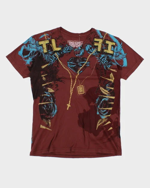 Vintage Y2K True Love False Idols V-Neck T-Shirt - XL Satin Blend Silk Blend Wool Blend Vintage Y2K True Love False Idols V-Neck T-Shirt - XL Satin Blend Silk Blend Wool Blend