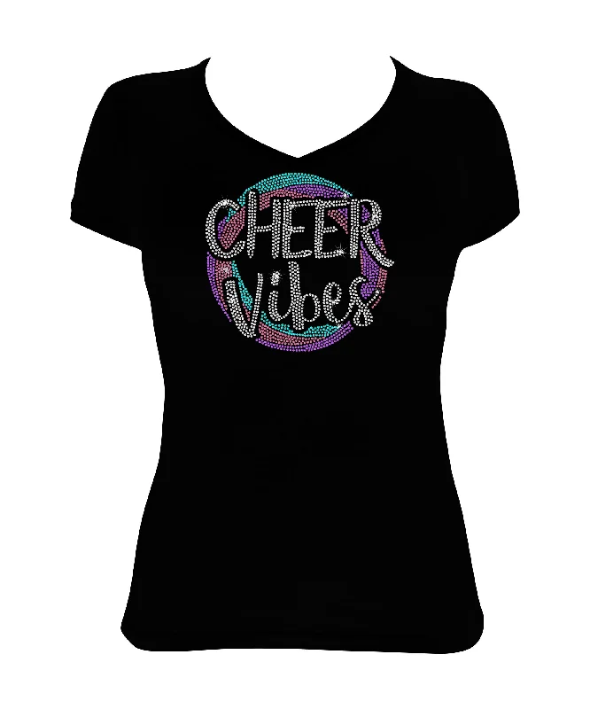 Women's Rhinestone Fitted Tight Snug Shirt Colorful Cheer Vibes - Cheer Shirt, Cheer Bling Front Pockets Side Pockets Patch Pockets Women's Rhinestone Fitted Tight Snug Shirt Colorful Cheer Vibes - Cheer Shirt, Cheer Bling Front Pockets Side Pockets Patch Pockets