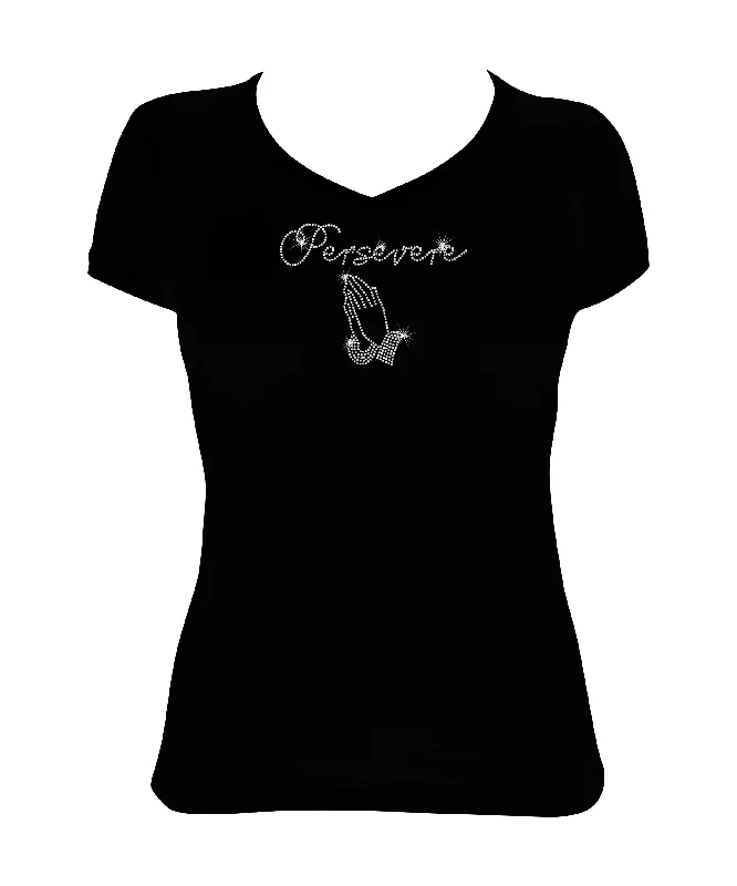 Women's Rhinestone Fitted Tight Snug Shirt Persevere with Praying Hands - Rhinestone Shirt, Jesus Bling Real Fur Shearling Chenille Women's Rhinestone Fitted Tight Snug Shirt Persevere with Praying Hands - Rhinestone Shirt, Jesus Bling Real Fur Shearling Chenille