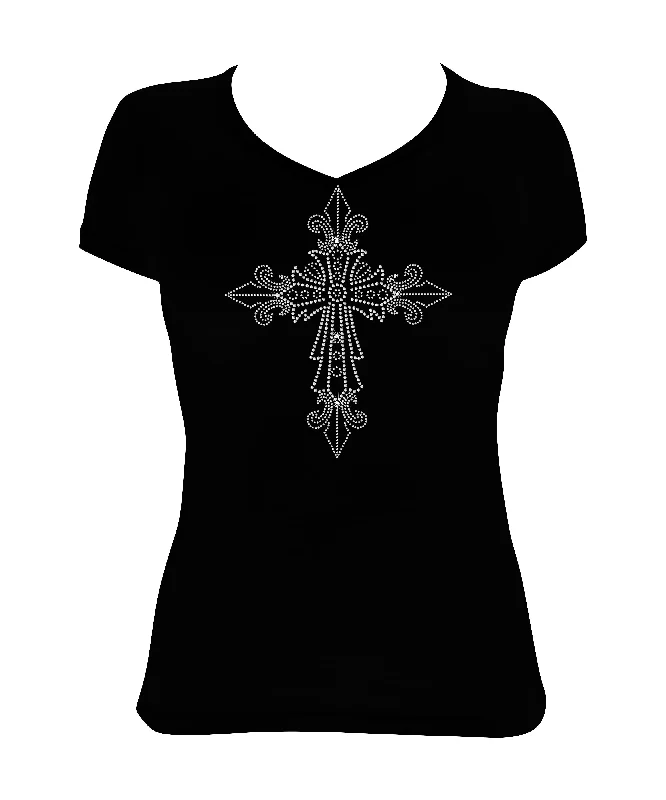 Women's Rhinestone Fitted Tight Snug Shirt Pointed Crystal Cross - Rhinestone Shirt, Jesus Bling Chenille Fabric Brocade Fabric Lace Fabric Women's Rhinestone Fitted Tight Snug Shirt Pointed Crystal Cross - Rhinestone Shirt, Jesus Bling Chenille Fabric Brocade Fabric Lace Fabric