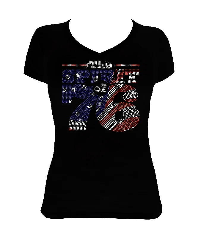 Women's Rhinestone Fitted Tight Snug Shirt The Spirit of 76 in Red, White & Blue, Patriotic Shirt, 4th of July Shirt Embroidered Appliqued Beaded Women's Rhinestone Fitted Tight Snug Shirt The Spirit of 76 in Red, White & Blue, Patriotic Shirt, 4th of July Shirt Embroidered Appliqued Beaded