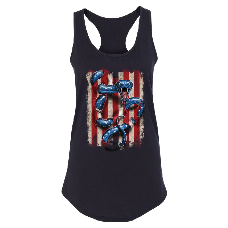 Zexpa Apparelâ„¢ Patriotic American Serpent Snake Women's Racerback 4th of July USA Shirt Notch Collar Peter Pan Collar Cowl Neck Zexpa Apparelâ„¢ Patriotic American Serpent Snake Women's Racerback 4th of July USA Shirt Notch Collar Peter Pan Collar Cowl Neck