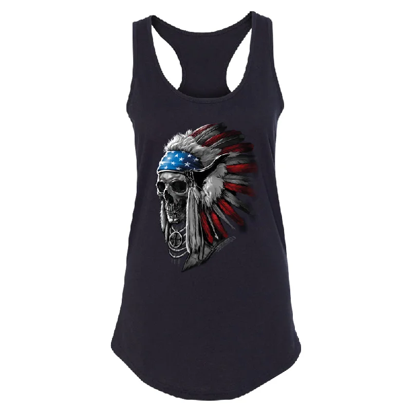 Zexpa Apparelâ„¢ Patriotic Headdress Chief Skull Women's Racerback 4th of July USA Flag Shirt Anti-Pilling Machine Wash Handmade Zexpa Apparelâ„¢ Patriotic Headdress Chief Skull Women's Racerback 4th of July USA Flag Shirt Anti-Pilling Machine Wash Handmade