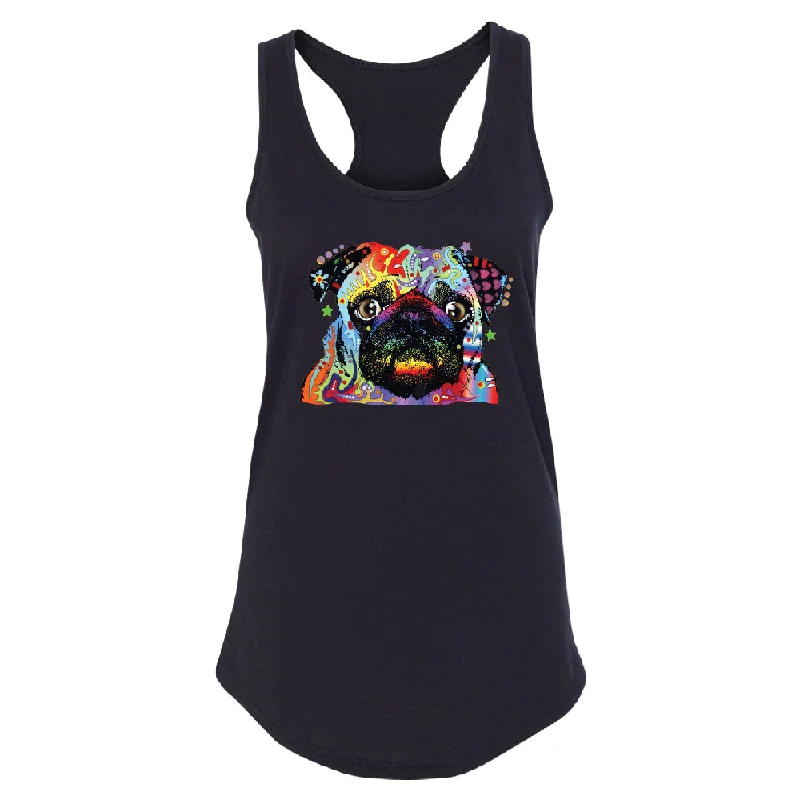 Zexpa Apparelâ„¢ Official Dean Russo Colorful Pug Women's Racerback Neon Cute Dog Shirt Mesh Blend Leather Blend Suede Blend Zexpa Apparelâ„¢ Official Dean Russo Colorful Pug Women's Racerback Neon Cute Dog Shirt Mesh Blend Leather Blend Suede Blend