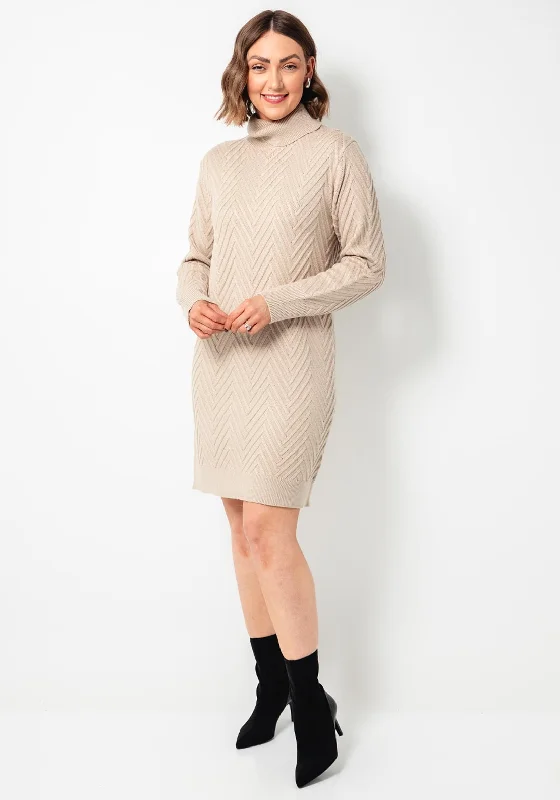 Freequent Saturn Knit Roll Neck Jumper, Beige Front Pockets Side Pockets Patch Pockets