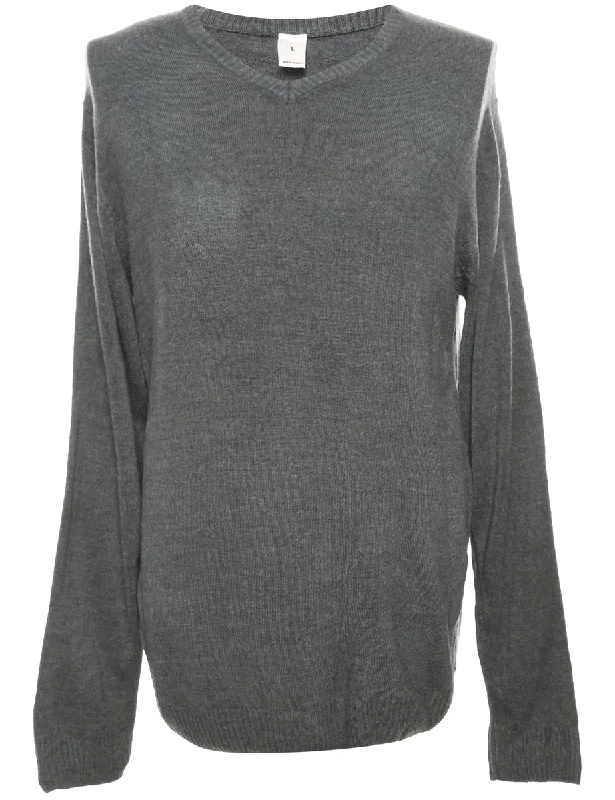 Long Sleeved Dark Grey Jumper - L Elasticated Padded Insulated