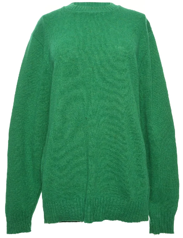 Long Sleeved Green Jumper - M Boat Neck Shawl Collar Notched Collar