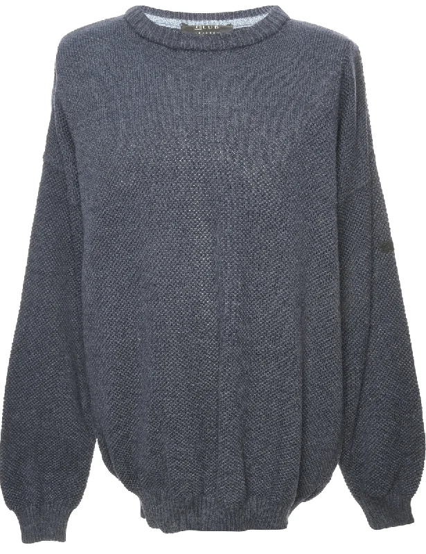 Long Sleeved Navy Jumper - L Hooded Sweater Collared Sweater Shawl Collar