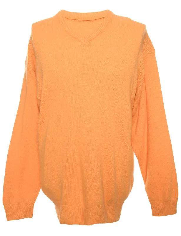 Long Sleeved Orange Jumper - M Front Pockets Side Pockets Patch Pockets