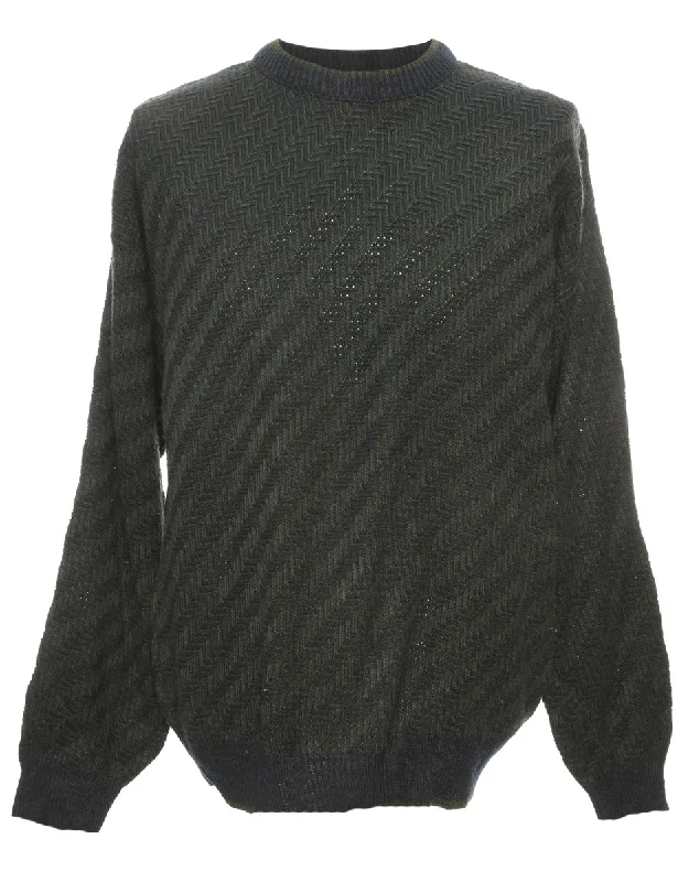 Olive Green Jantzen Jumper - M Ribbed Striped Patterned