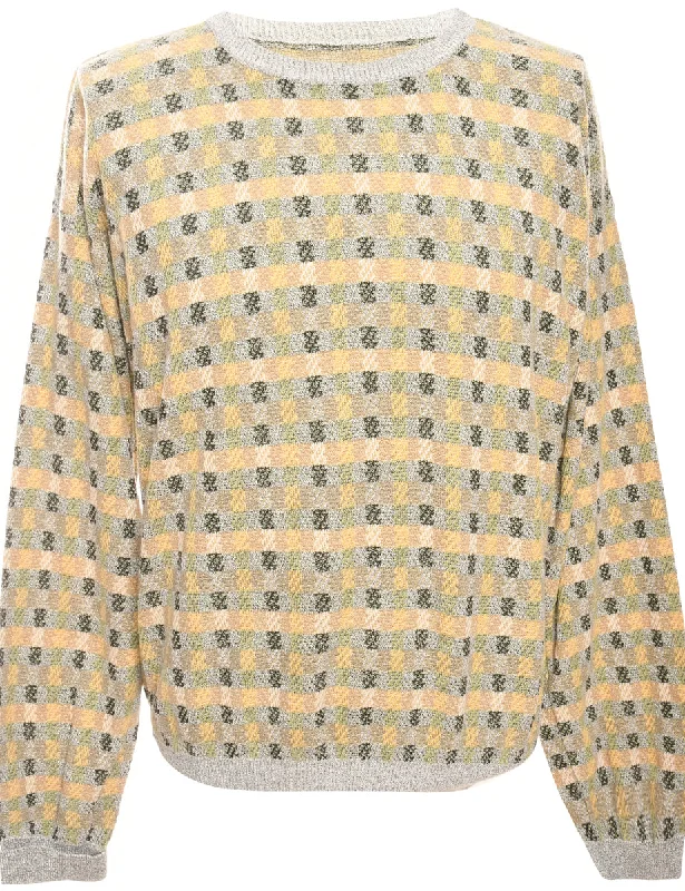 Pale Yellow Patterned Jumper - M Embroidered Appliqued Beaded