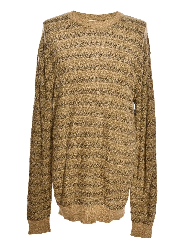 Patterned Brown Jumper - M Graphic Sweater Embroidered Appliqued