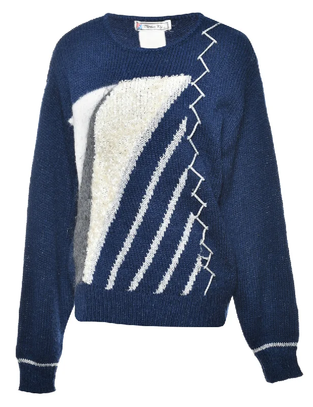 Patterned Navy Jumper - M Layered Multi-layer Single Layer