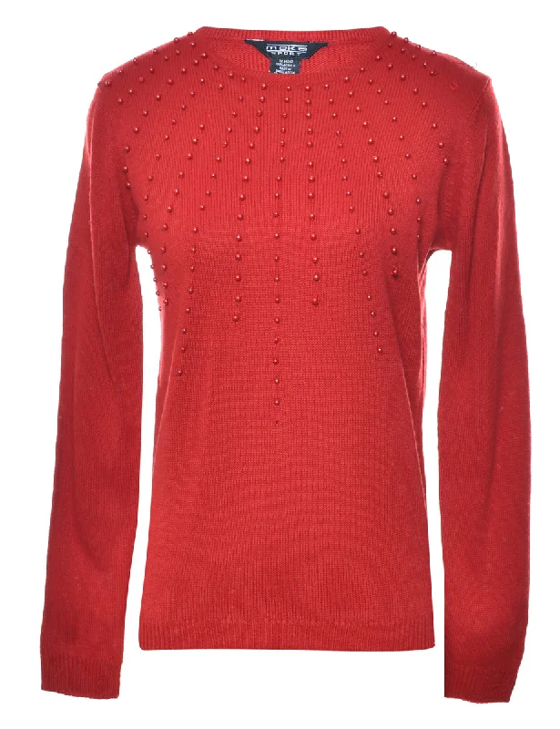 Red Beaded Jumper - S Soft Cozy Warm