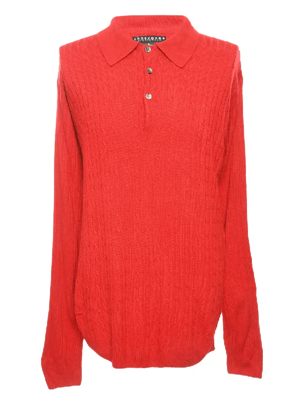 Red Long Sleeved Polo Neck Jumper - L Soft Cozy Warm