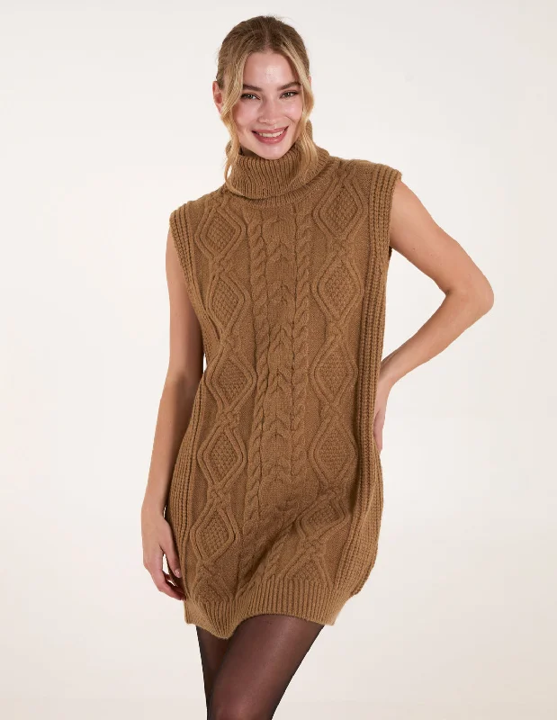 Roll Neck Cable Knitted Oversized Sleeveless Jumper Thin Thick Dense