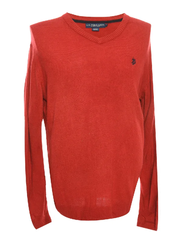 U.S.Polo Assn. Maroon Fine Knit Jumper - L Chenille Brocade Lace