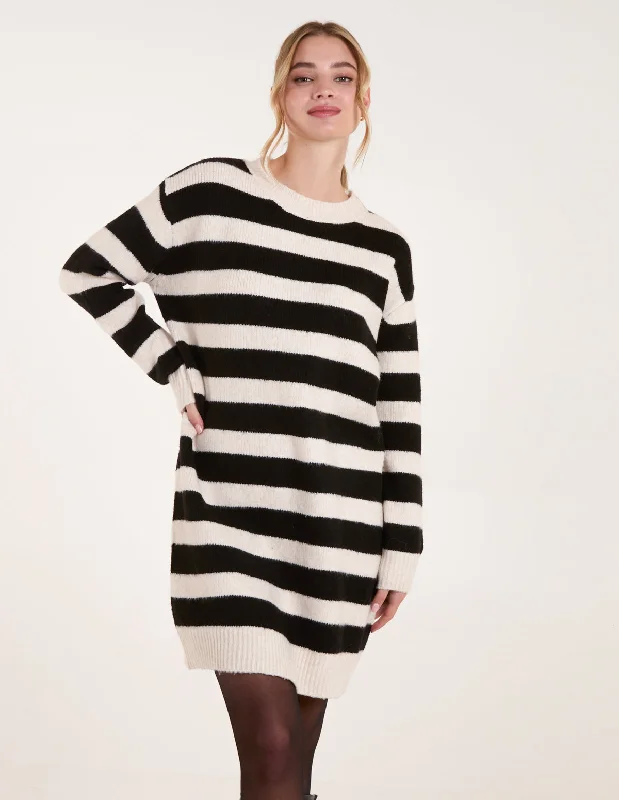 Wide Stripe Crew Neck Jumper Silk Blend Satin Velvet