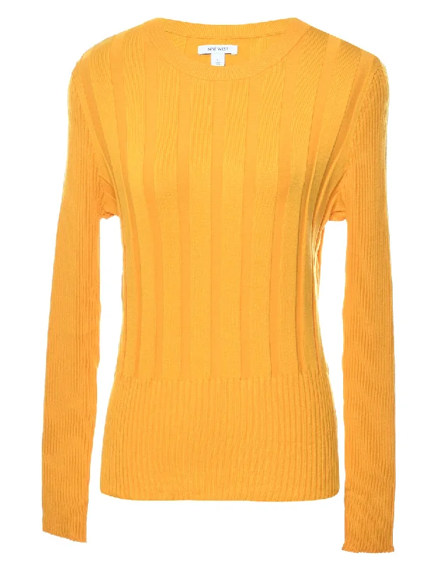 Yellow Fine Knit Jumper - M Elegant Classic Vintage