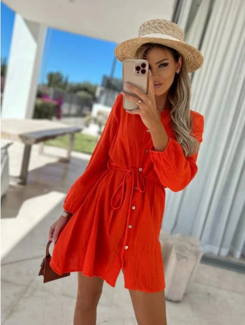 New Temperament Sexy Solid Color Bandage Button Lotus Leaf Dresses