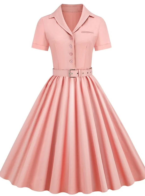 Retro solid color spell receiving waist swing dress