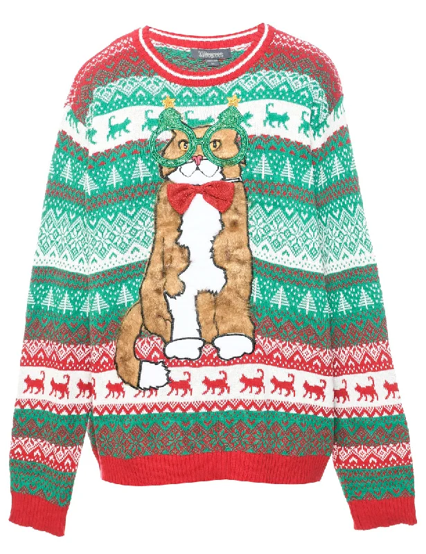 Animal Design Christmas Jumper - XL Elasticated Padded Insulated