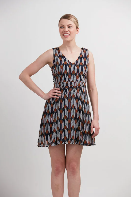 Arrow All Over Print V-Neckline Dress