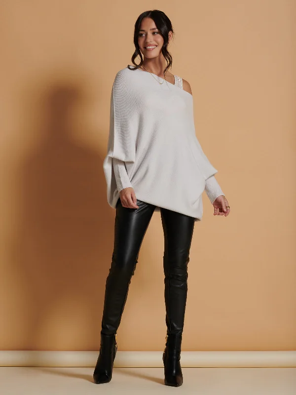 Made In Italy Asymmetric Draped Soft Knit Jumper, Oatmeal Slim Fit Regular Fit Oversized