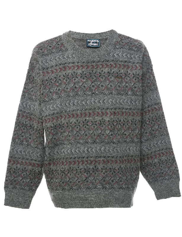 Aztec Print Jumper - L Collared Crew Neck Turtle Neck