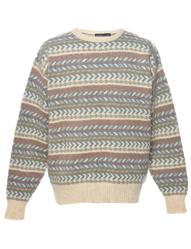 Aztec Print Jumper - L Fitted Loose Oversized