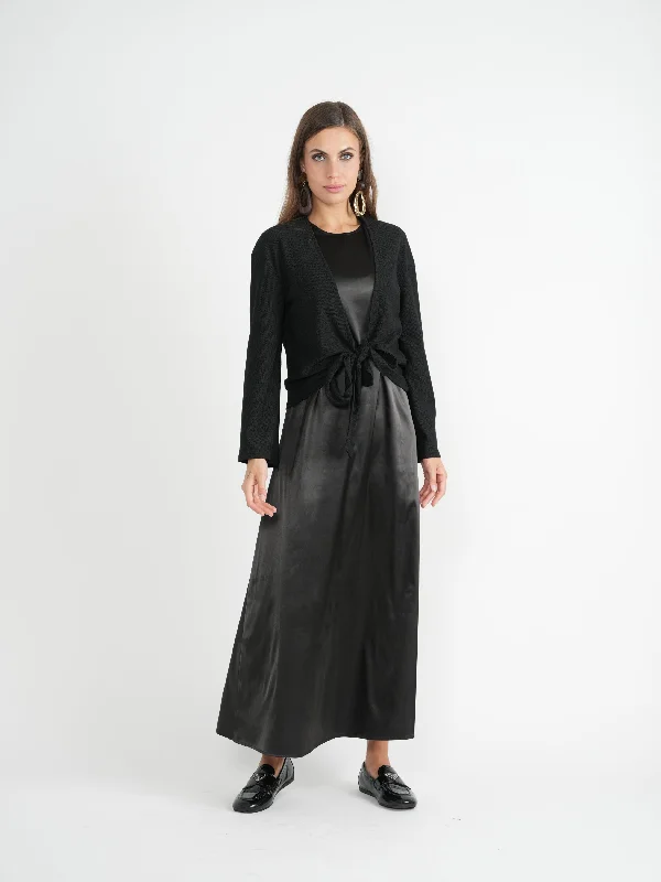 Basic Maxi Satin Slip Jumper 8907 Hooded Caped Shawl Collar